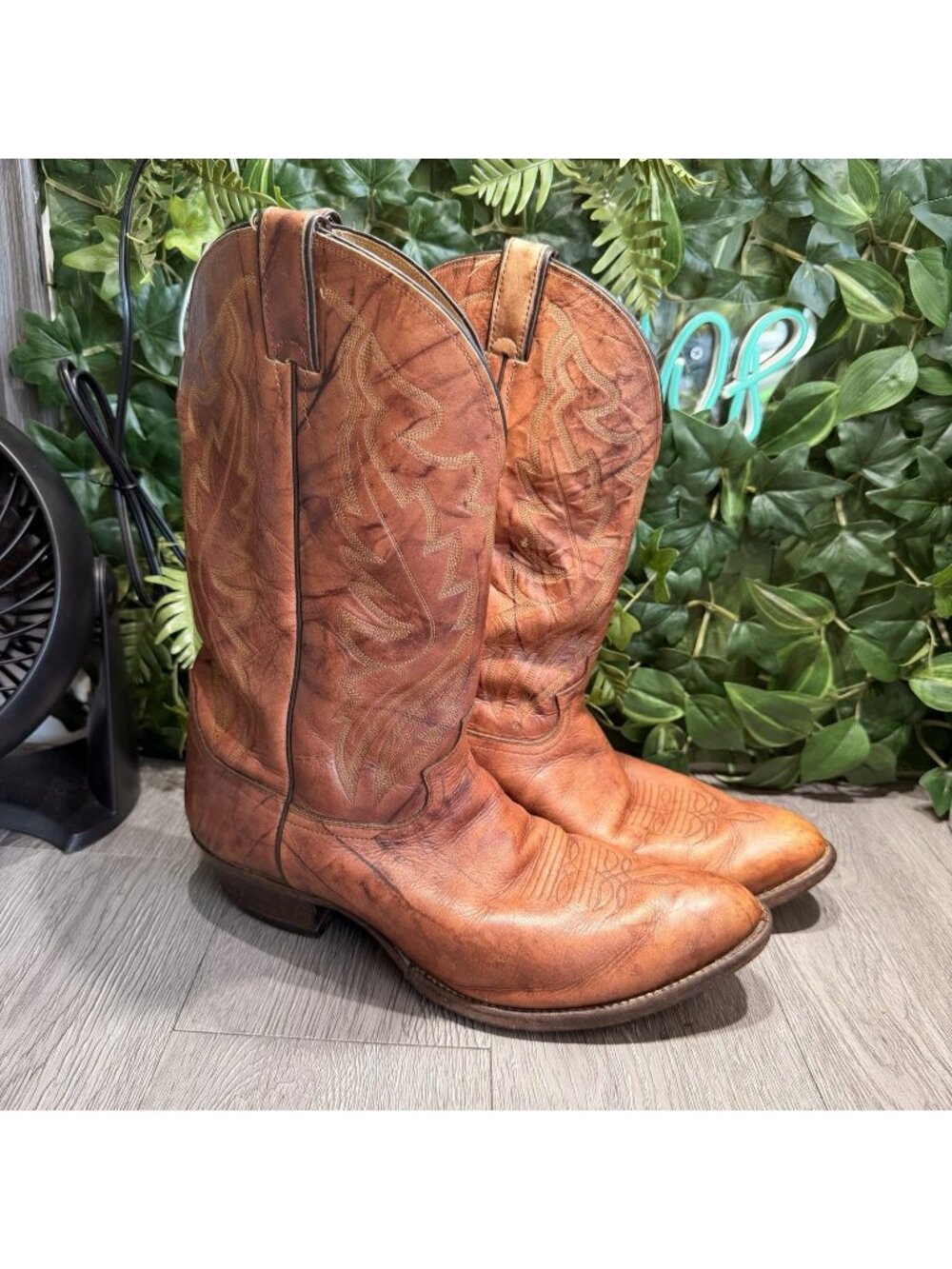 Vintage Men's Justin's Brown Marbled Leather Cowboy Western Boots 13 EEE